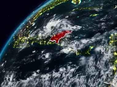 Honduras Planet Earth görünür ülke sınırları ile gece. 3D çizim. Nasa tarafından döşenmiş bu görüntü unsurları.