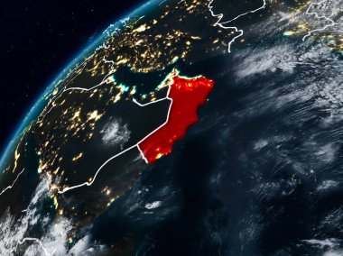 Umman Planet Earth görünür ülke sınırları ile gece. 3D çizim. Nasa tarafından döşenmiş bu görüntü unsurları.