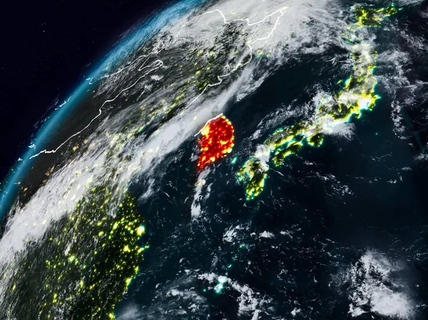 Південна Корея Планеті Земля Вночі Видимими Кордони Ілюстрації Елементи Цього — стокове фото