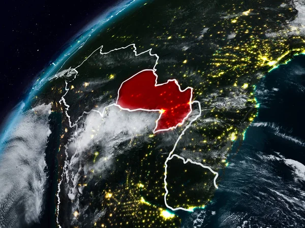Paraguay Planet Earth görünür ülke sınırları ile gece. 3D çizim. Nasa tarafından döşenmiş bu görüntü unsurları.