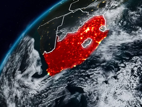 Güney Afrika Planet Earth görünür ülke sınırları ile gece. 3D çizim. Nasa tarafından döşenmiş bu görüntü unsurları.