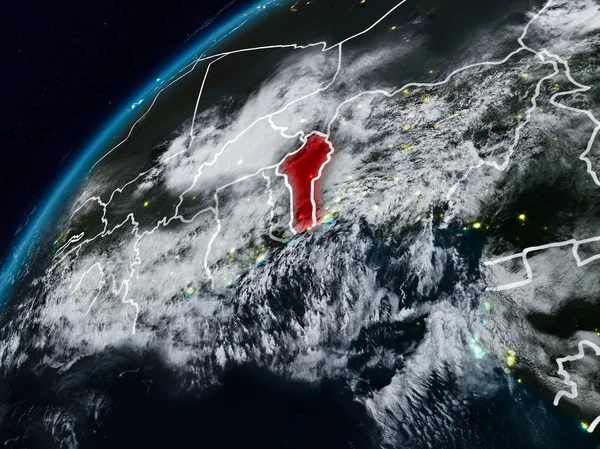 Benin Planet Earth görünür ülke sınırları ile gece. 3D çizim. Nasa tarafından döşenmiş bu görüntü unsurları.