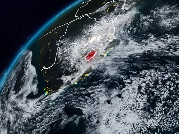 Lesotho Planet Earth görünür ülke sınırları ile gece. 3D çizim. Nasa tarafından döşenmiş bu görüntü unsurları.