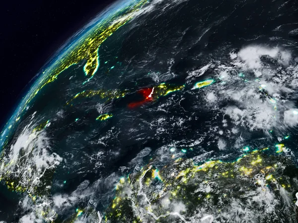 Haiti Planet Earth görünür ülke sınırları ile gece. 3D çizim. Nasa tarafından döşenmiş bu görüntü unsurları.