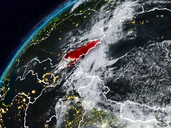 Kırgızistan Planet Earth görünür ülke sınırları ile gece. 3D çizim. Nasa tarafından döşenmiş bu görüntü unsurları.