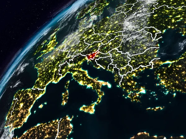 Slovenya Planet Earth görünür ülke sınırları ile gece. 3D çizim. Nasa tarafından döşenmiş bu görüntü unsurları.