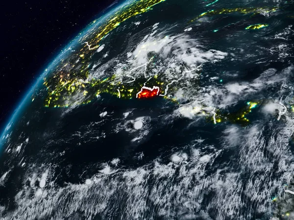 El Salvador Planet Earth görünür ülke sınırları ile gece. 3D çizim. Nasa tarafından döşenmiş bu görüntü unsurları.