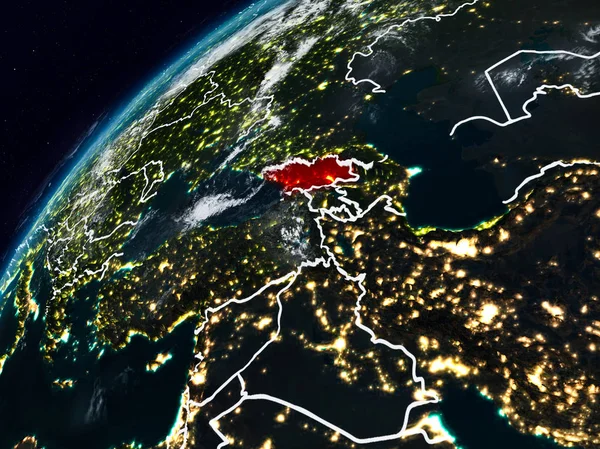 Georgia Planet Earth görünür ülke sınırları ile gece. 3D çizim. Nasa tarafından döşenmiş bu görüntü unsurları.