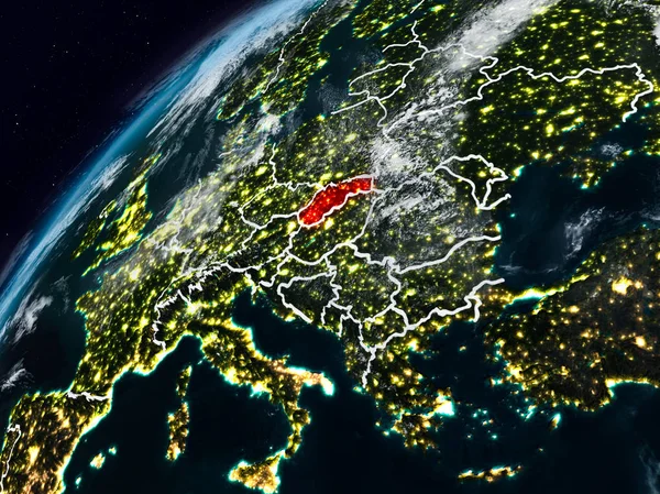 Slovakya Planet Earth görünür ülke sınırları ile gece. 3D çizim. Nasa tarafından döşenmiş bu görüntü unsurları.