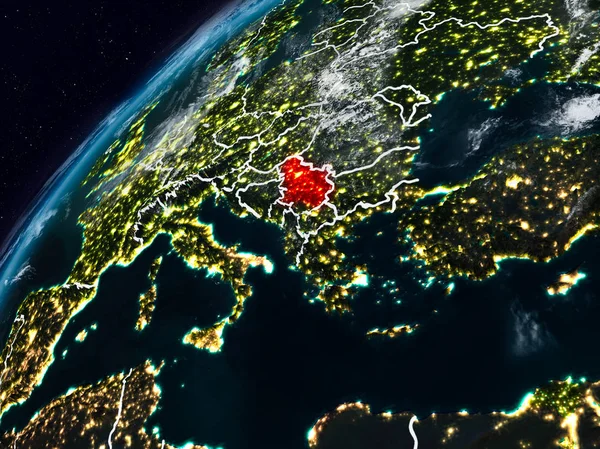 Sırbistan Planet Earth görünür ülke sınırları ile gece. 3D çizim. Nasa tarafından döşenmiş bu görüntü unsurları.