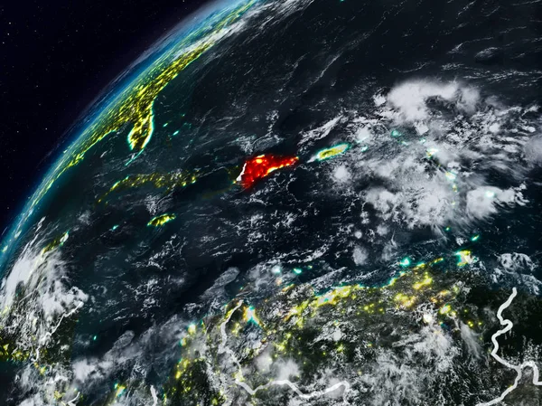 Dominik Cumhuriyeti Planet Earth görünür ülke sınırları ile gece. 3D çizim. Nasa tarafından döşenmiş bu görüntü unsurları.
