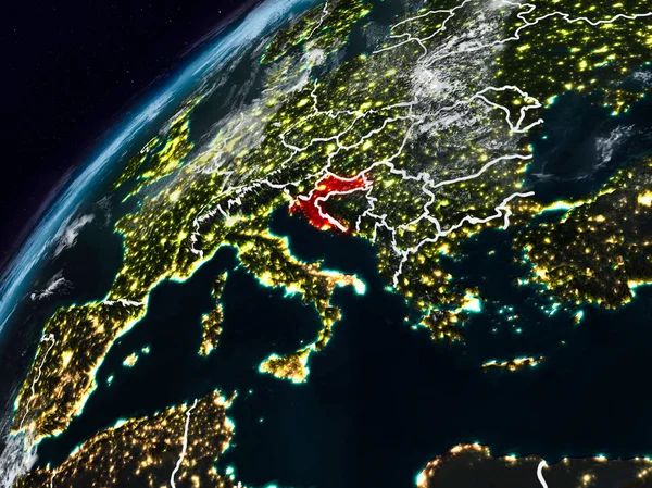 Hırvatistan Planet Earth görünür ülke sınırları ile gece. 3D çizim. Nasa tarafından döşenmiş bu görüntü unsurları.