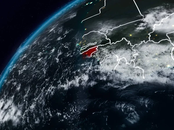 Gine-Bissau Planet Earth görünür ülke sınırları ile gece. 3D çizim. Nasa tarafından döşenmiş bu görüntü unsurları.