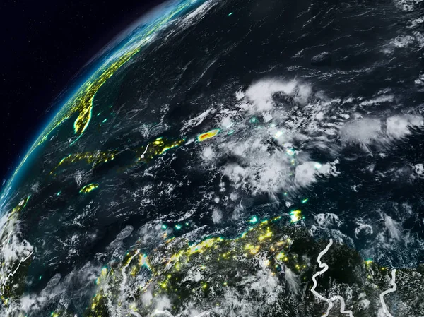 Planet Earth görünür ülke sınırları ile gece Puerto Rico. 3D çizim. Nasa tarafından döşenmiş bu görüntü unsurları.