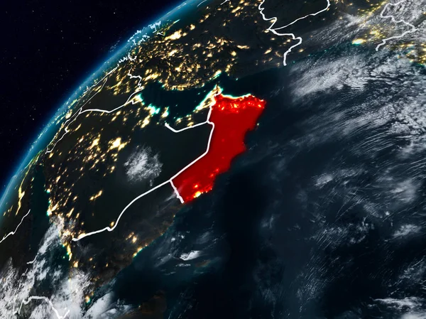 Umman Planet Earth görünür ülke sınırları ile gece. 3D çizim. Nasa tarafından döşenmiş bu görüntü unsurları.
