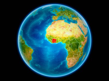 Fildişi Sahili uzaydan görünür ülke sınırları kırmızı. 3D çizim. Nasa tarafından döşenmiş bu görüntü unsurları.