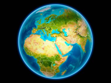 İsrail uzaydan görünür ülke sınırları kırmızı. 3D çizim. Nasa tarafından döşenmiş bu görüntü unsurları.