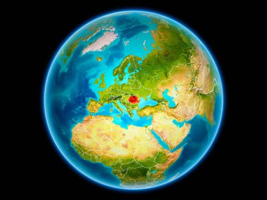 Kırmızı uzaydan görünür ülke sınırları ile Romanya'da. 3D çizim. Nasa tarafından döşenmiş bu görüntü unsurları.