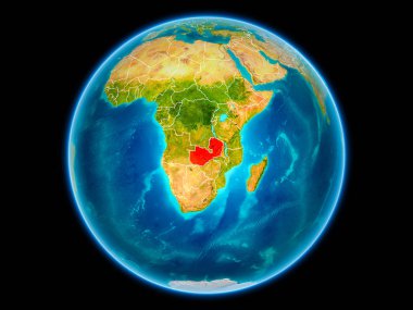 Kırmızı uzaydan görünür ülke sınırları ile Zambiya. 3D çizim. Nasa tarafından döşenmiş bu görüntü unsurları.