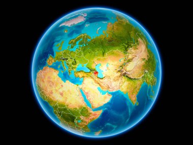 Azerbaycan uzaydan görünür ülke sınırları kırmızı. 3D çizim. Nasa tarafından döşenmiş bu görüntü unsurları.