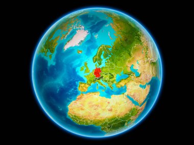 Kırmızı uzaydan görünür ülke sınırları ile Almanya'da. 3D çizim. Nasa tarafından döşenmiş bu görüntü unsurları.