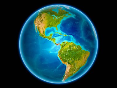 Panama uzaydan görünür ülke sınırları kırmızı. 3D çizim. Nasa tarafından döşenmiş bu görüntü unsurları.