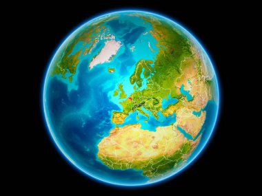 Belçika uzaydan görünür ülke sınırları kırmızı. 3D çizim. Nasa tarafından döşenmiş bu görüntü unsurları.