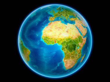 Togo uzaydan görünür ülke sınırları kırmızı. 3D çizim. Nasa tarafından döşenmiş bu görüntü unsurları.