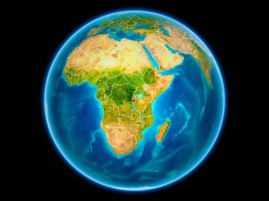 Burundi uzaydan görünür ülke sınırları kırmızı. 3D çizim. Nasa tarafından döşenmiş bu görüntü unsurları.