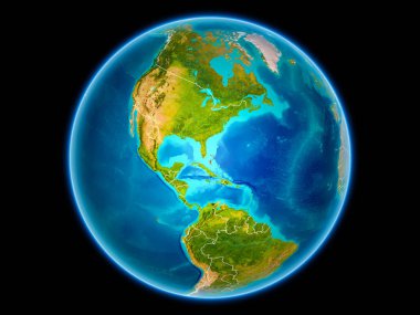 Bahamalar uzaydan görünür ülke sınırları kırmızı. 3D çizim. Nasa tarafından döşenmiş bu görüntü unsurları.