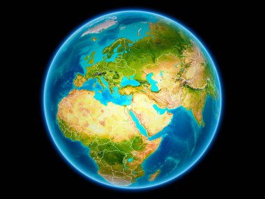 Lübnan uzaydan görünür ülke sınırları kırmızı. 3D çizim. Nasa tarafından döşenmiş bu görüntü unsurları.