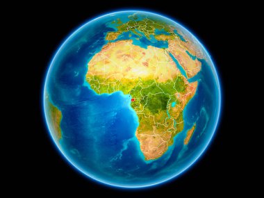 Ekvator Ginesi uzaydan görünür ülke sınırları kırmızı. 3D çizim. Nasa tarafından döşenmiş bu görüntü unsurları.