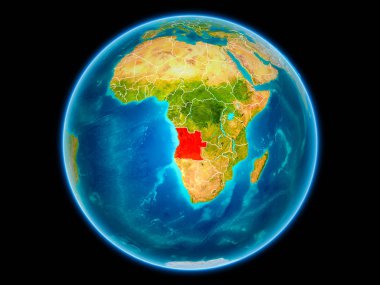 Angola uzaydan görünür ülke sınırları kırmızı. 3D çizim. Nasa tarafından döşenmiş bu görüntü unsurları.