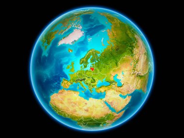 Litvanya uzaydan görünür ülke sınırları kırmızı. 3D çizim. Nasa tarafından döşenmiş bu görüntü unsurları.