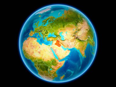 Kırmızı uzaydan görünür ülke sınırları ile Irak'ta. 3D çizim. Nasa tarafından döşenmiş bu görüntü unsurları.