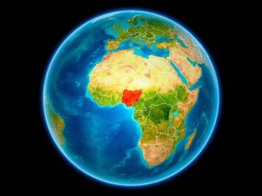 Kırmızı ile uzaydan görünür ülke sınırları içinde nigeria. 3D çizim. Nasa tarafından döşenmiş bu görüntü unsurları.