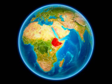 Etiyopya uzaydan görünür ülke sınırları kırmızı. 3D çizim. Nasa tarafından döşenmiş bu görüntü unsurları.