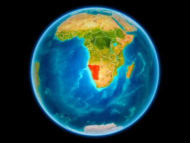 Namibya uzaydan görünür ülke sınırları kırmızı. 3D çizim. Nasa tarafından döşenmiş bu görüntü unsurları.