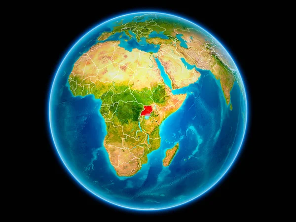 宇宙から目に見える国境と赤でウガンダ イラスト Nasa から提供されたこのイメージの要素 — ストック写真