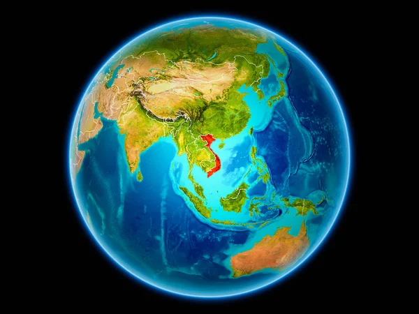 越南以红色与可看见的国家边界从空间 Nasa 提供的这个图像的元素 — 图库照片