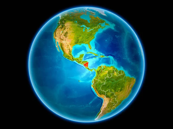 尼加拉瓜以红色与可看见的国家边界从空间 Nasa 提供的这个图像的元素 — 图库照片