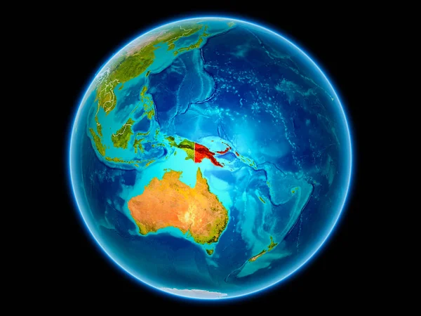 Papua Nuova Guinea Rosso Con Confini Paese Visibili Dallo Spazio — Foto Stock