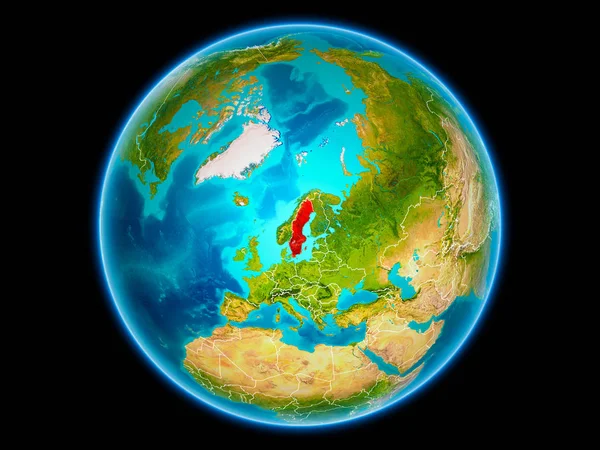 瑞典在红色与可看见的国家边界从空间 Nasa 提供的这个图像的元素 — 图库照片