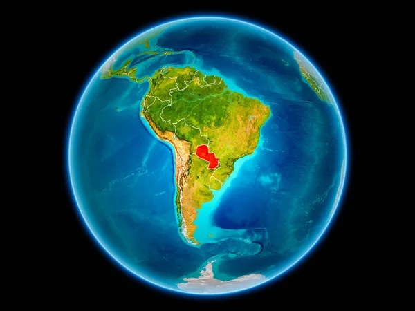 Paraguay Het Rood Met Zichtbare Landsgrenzen Vanuit Ruimte Illustratie Elementen — Stockfoto