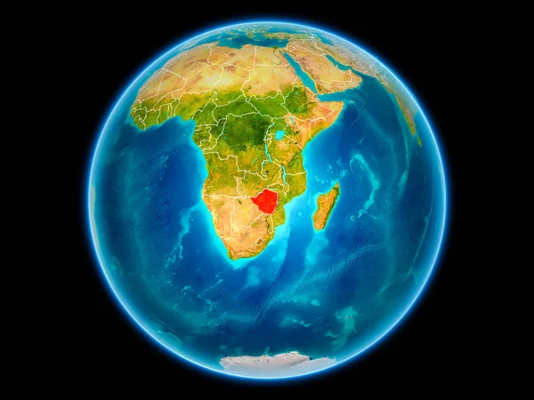Zimbabve Uzaydan Görünür Ülke Sınırları Kırmızı Çizim Nasa Tarafından Döşenmiş — Stok fotoğraf