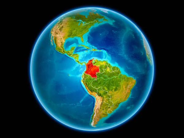 Colombia Het Rood Met Zichtbare Landsgrenzen Vanuit Ruimte Illustratie Elementen — Stockfoto