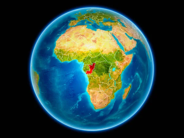 Congo Rosso Con Confini Paese Visibili Dallo Spazio Illustrazione Elementi — Foto Stock
