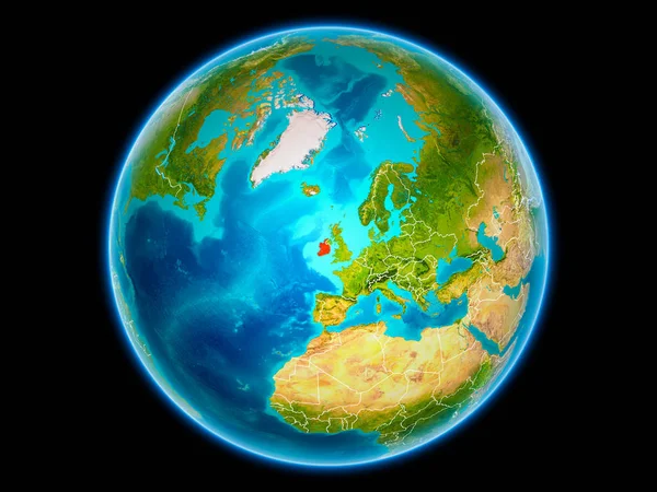爱尔兰在红色与可看见的国家边界从空间 Nasa 提供的这个图像的元素 — 图库照片