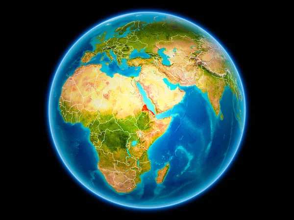 厄立特里亚在红色与可看见的国家边界从空间 Nasa 提供的这个图像的元素 — 图库照片