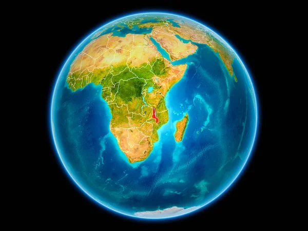 Μαλάουι Κόκκινο Χρώμα Σύνορα Χώρας Ορατό Από Διάστημα Απεικόνιση Στοιχεία — Φωτογραφία Αρχείου